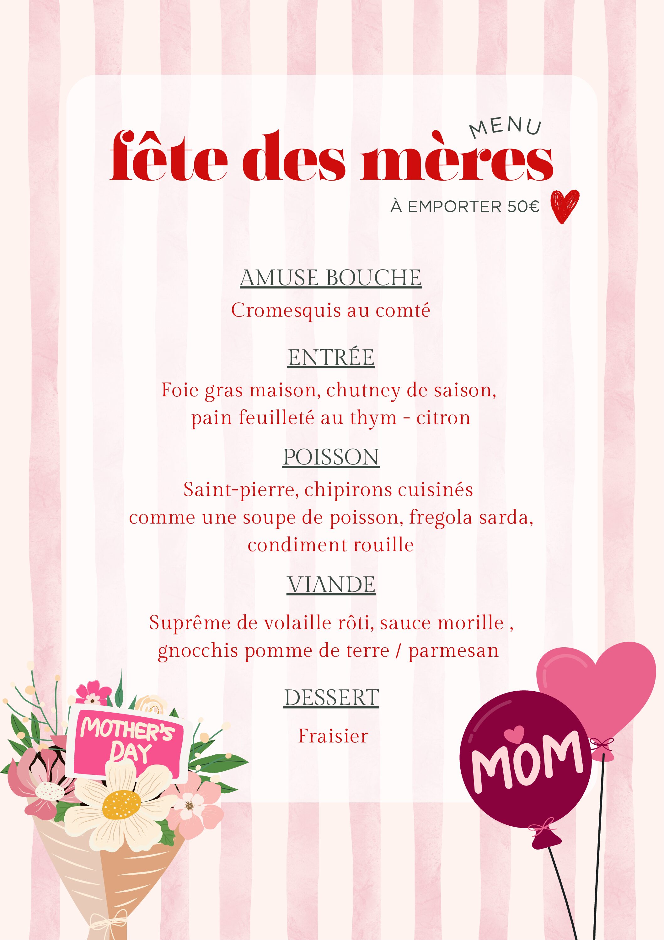 Menu emporter Fête des mères